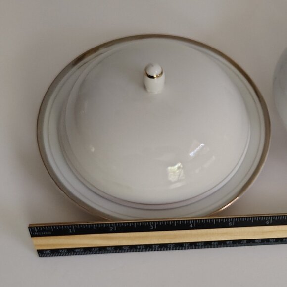 Golden Elegance Round Covered Butter Plate | by Royalton | White with Gold Bands - Picture 6 of 6